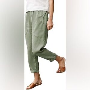 Jules & Leopold Sage Green Drawstring Linen-Blend Joggers